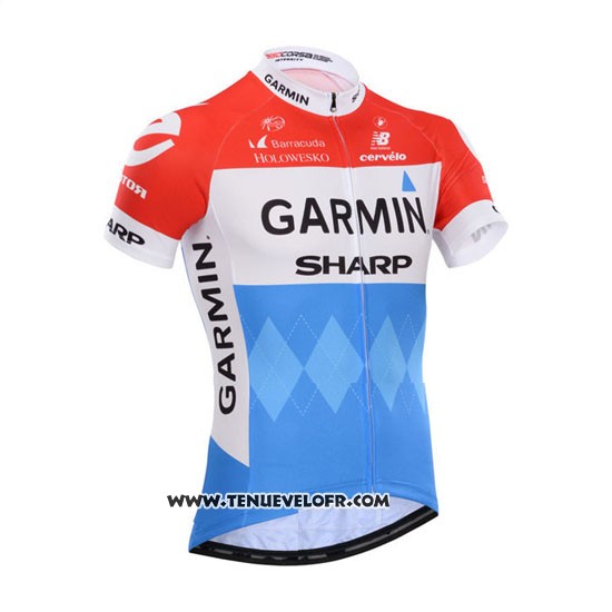 2014 Maillot Ciclismo Garmin Sharp Bleu Clair et Rouge Manches Courtes et Cuissard